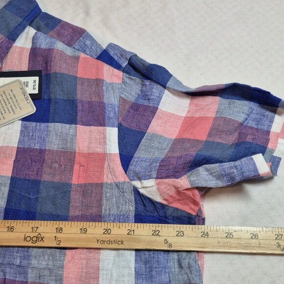 Cremieux Classics Men's Shirt Size L French Linen Short Sleeve Plaid Pink (56 - Picture 8 of 10
